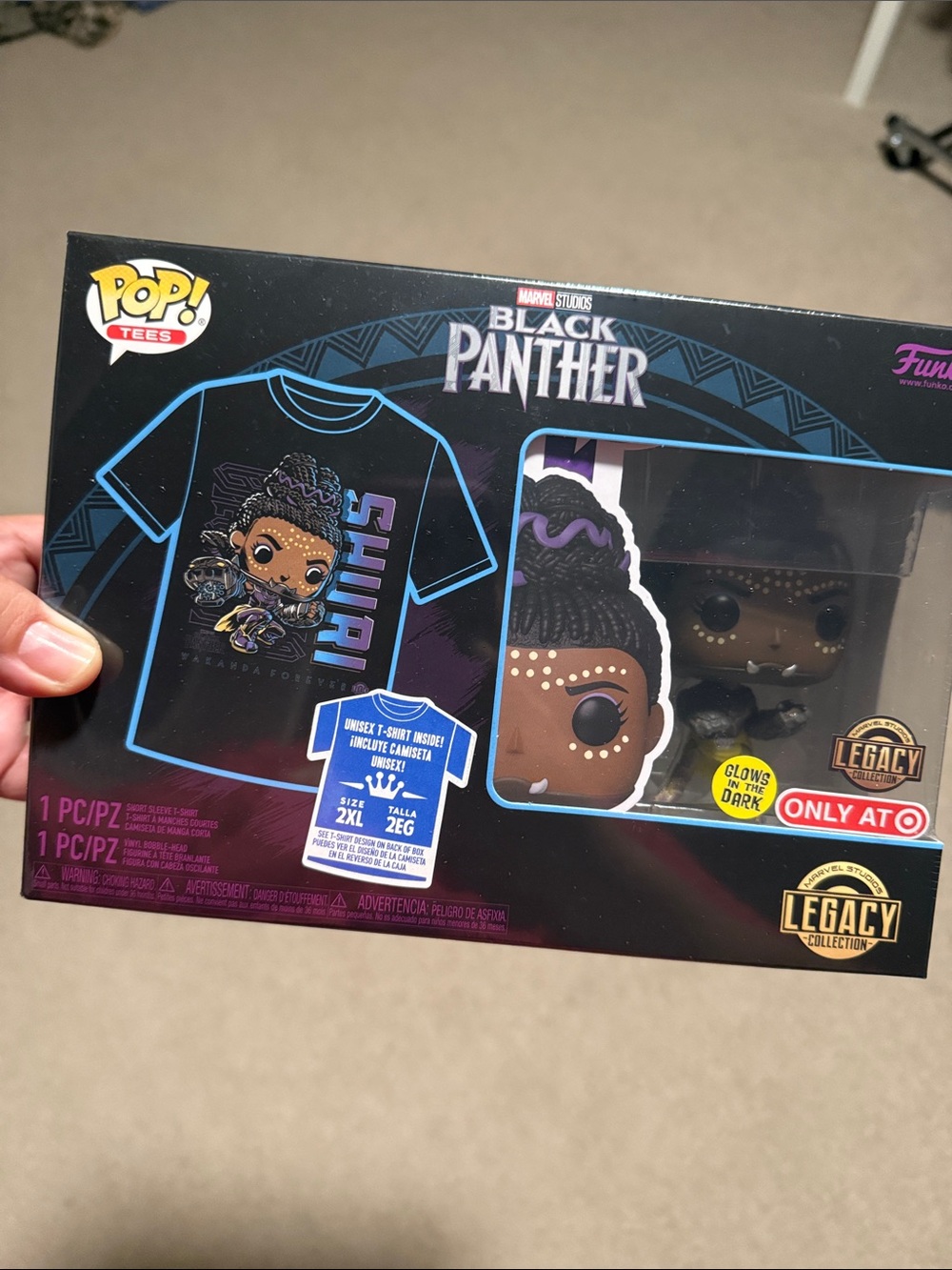 Funko Pop Tees Marvel Black Panther Shuri legacy collection Glow in the Dark NIB